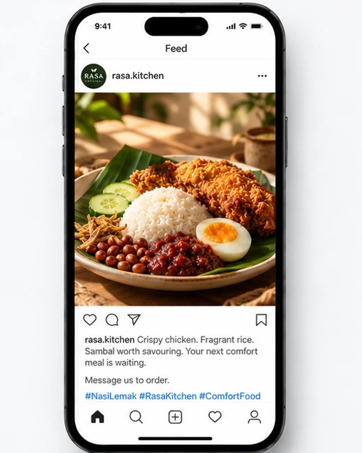 AI-generated caption example on a food social post